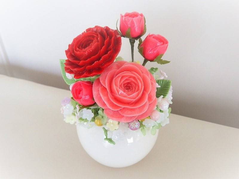 石鹸のバラで記念日や特別な日に香りのアレンジメント・ソープカービング/石鹸彫刻/母の日フラワー2025