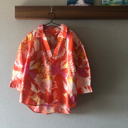 【在庫一掃限定SALE！】花柄チェックのふんわりスッキッパー７分袖シャツ（AN-002） 1枚目の画像