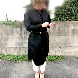 奇麗に魅せるサマーウール☆オープンカラーシャツワンピース（ブラック） 3枚目の画像