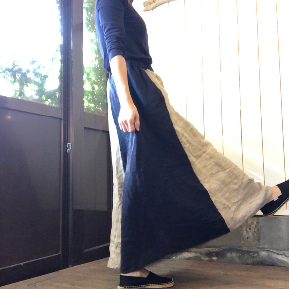 リネン風合いとボリュームが抜群のロングマキシスカート☆バイカラー 3枚目の画像
