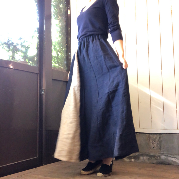 リネン風合いとボリュームが抜群のロングマキシスカート☆バイカラー 7枚目の画像