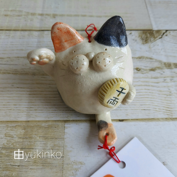 【SOLD 】福招き猫風鈴(みけちゃん) 2枚目の画像