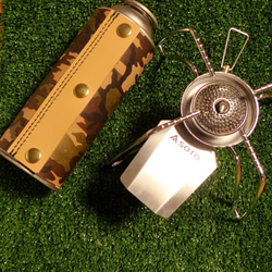 CBガス缶カバー　カモフラージュ柄レザー×ナチュラルヌメ革 4枚目の画像