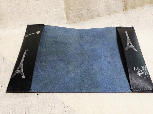 「アウトレットセール」送料無料　ブラック床革のブックカバービンテージスタンプ　文庫本サイズ 4枚目の画像