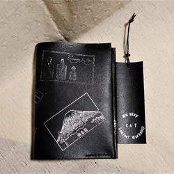 「アウトレットセール」送料無料　ブラック床革のブックカバービンテージスタンプ　文庫本サイズ 5枚目の画像
