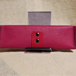 レザーペンケース　ローズピンクの型押し革 4枚目の画像