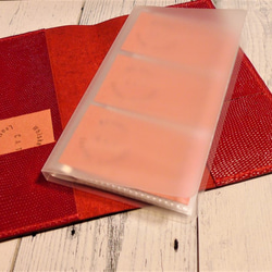 「受注制作」レザー大容量カードケース　６０枚収納　オレンジレッドリザード型押し革 4枚目の画像