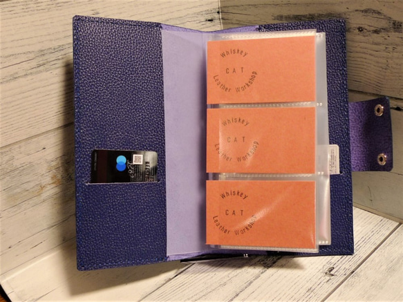 「受注製作」レザー大容量カードケース　ダークブルー　６０枚収納　たくさん入る 1枚目の画像