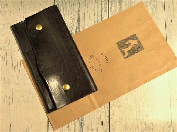 ブラック　オイルドレザー　ロングワレット　パスポートケース　通帳ケース 5枚目の画像
