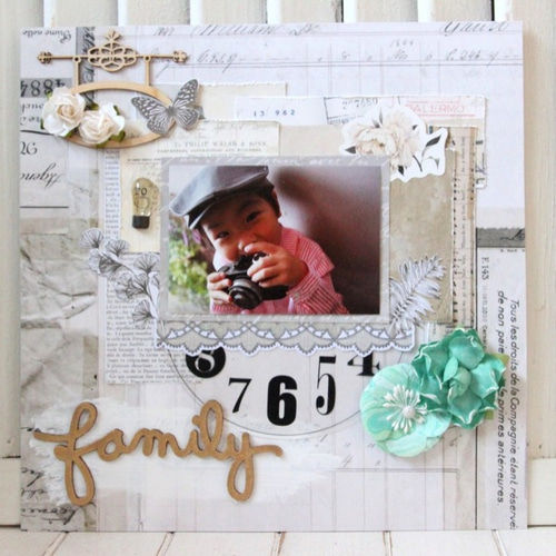 完成品】スクラップブッキング・12インチ「family」 フォトフレーム