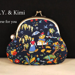 大きめ♪ジョリーポム 水玉うさぎ（紺） がま口 ポーチ* ポーチ N.Y.  