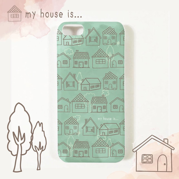 オーダーメイド】スマートホンケース★　お家　家　house 家柄　水彩 1枚目の画像