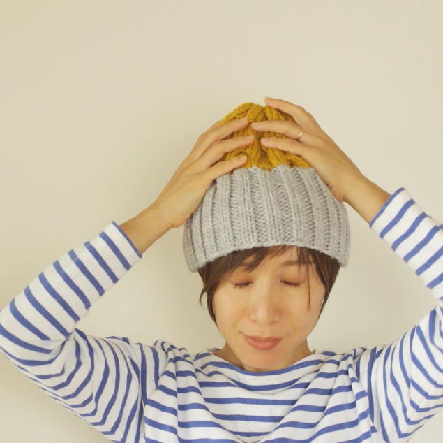 ≪≪Creema限定≫≫△▲再販×7▲△リブ編み多めの、アラン模様のニット帽（ニホンドリ／34×28）