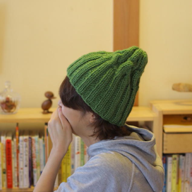 ≪≪Creema限定≫≫△▲再販×7▲△　リブ編み多めの、アラン模様のニット帽（ニホンドリ／M・46）