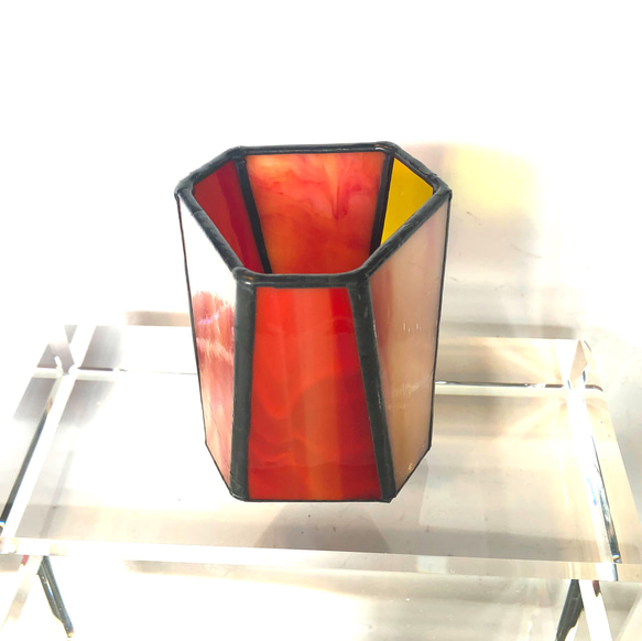 【Creema様限定 先行販売】ステンドグラスペン立て　シンプルシックスボックス　SSB-202004r 1枚目の画像