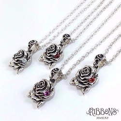 【受注製作・浴衣にも合う】T Rose Pendant【ストーンあり・なし選べる★Silver925・薔薇】 3枚目の画像