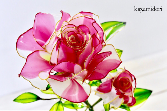 一輪鉢】薔薇（ばら）絞り模様 アートフラワー 風碧(kazamidori