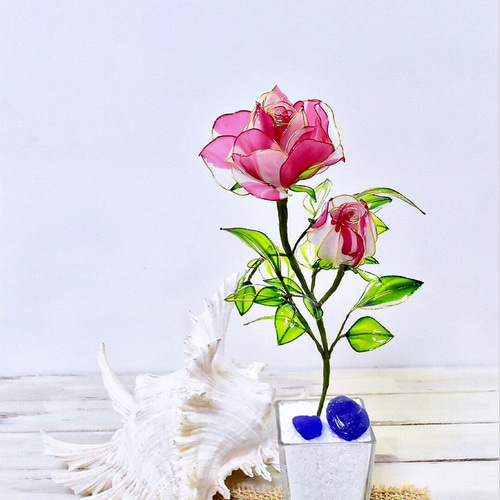 一輪鉢】薔薇（ばら）絞り模様 アートフラワー 風碧(kazamidori