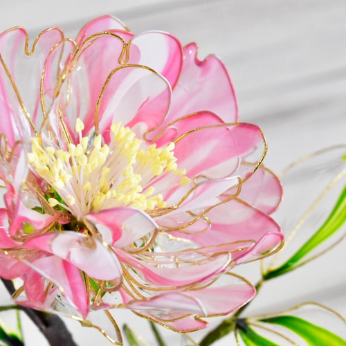 創作盆栽】山茶花（さざんか）絞り模様 アートフラワー 風碧