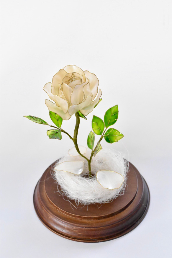 受注制作【グラスドーム】薔薇（ばら） -Pearl white- 3枚目の画像
