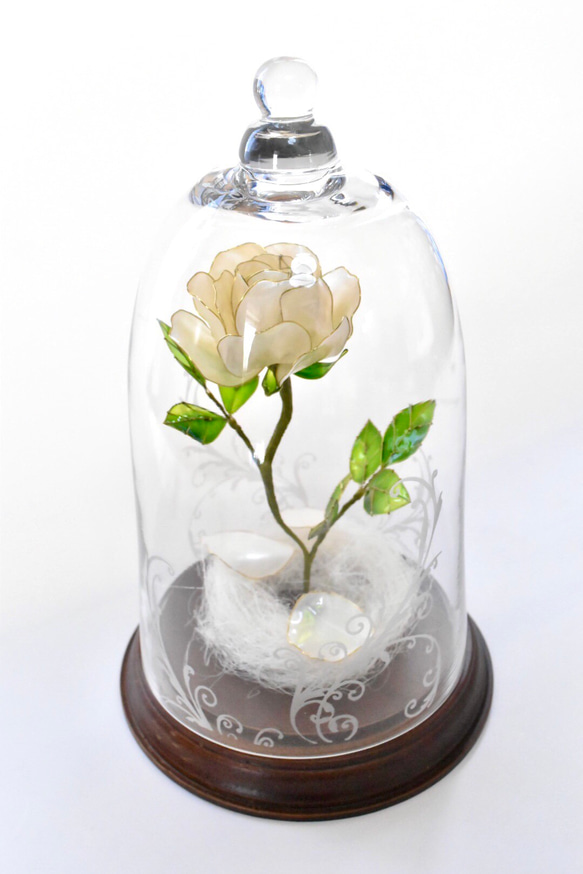 受注制作【グラスドーム】薔薇（ばら） -Pearl white- 2枚目の画像