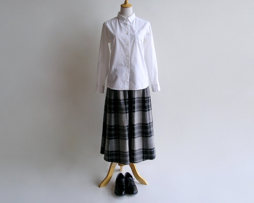 ★sheller(シェリエ) チェック柄スカートキュロット☆品タグ付き 播州織コットン＊たっぷりギャザーのキュロットスカート（黒系チェック