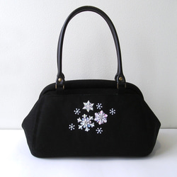 雪の結晶＊ビーズ刺繍のボストンバッグ(17c-1) 2枚目の画像