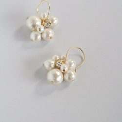 ピアス　<Cotton Pearl×rhinestone>　no.2　 1枚目の画像