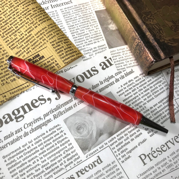 ハンドメイド　本花梨瘤紅白　回転式ボールペン　G2　ゴールド　高級 ハンドメイド 本花梨瘤紅白 回転式ボールペン G2 ゴールド 高級 回転式