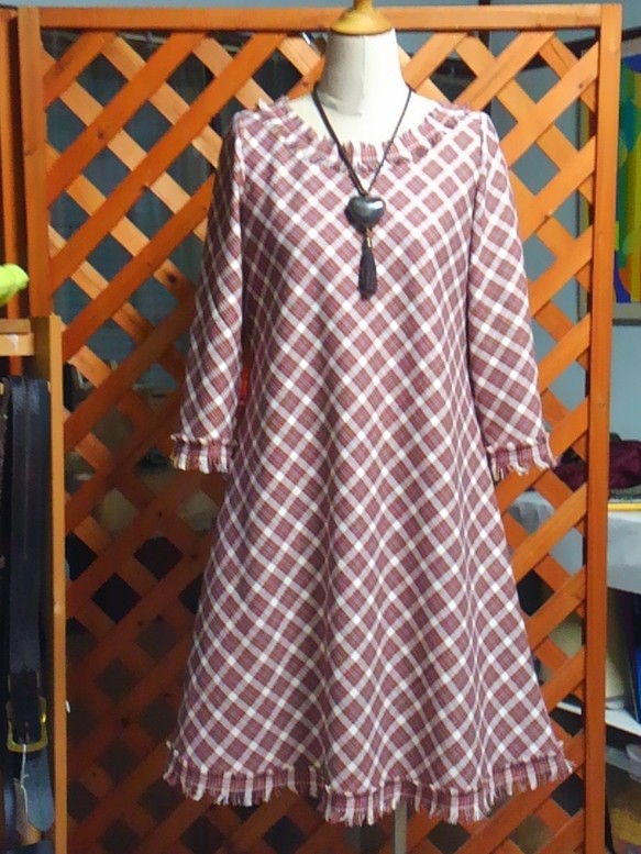 先染めチェックのワンピース