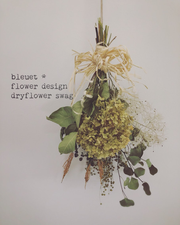 【＊送料全国一律＊】アナベル紫陽花とユーカリのナチュラルスワッグ＊dryflower swag②〜＊ 2枚目の画像