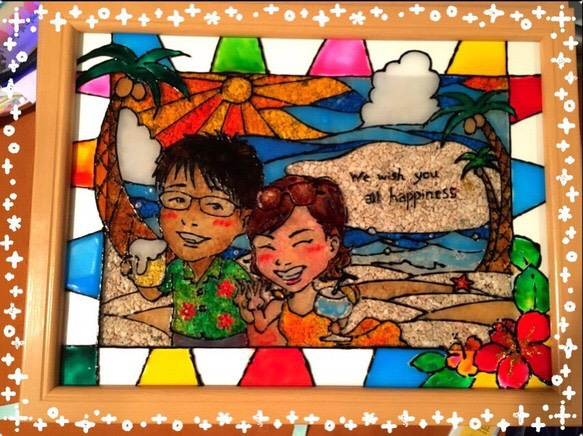ステンドグラス風ウェルカムボード似顔絵＊結婚式＊思い出の写真を作品