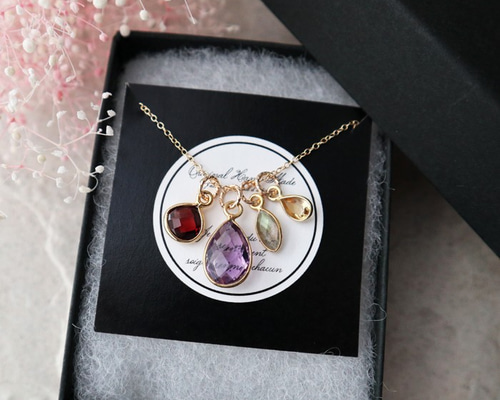 アメジストとガーネットの4チャームネックレスセット 金アレ対応