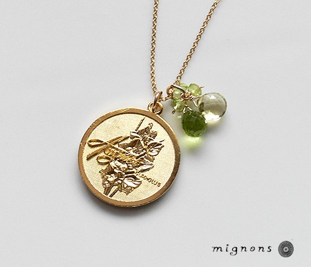 【14kgf】バースデーコインネックレス（8月誕生花グラジオラス×誕生石ペリドット）