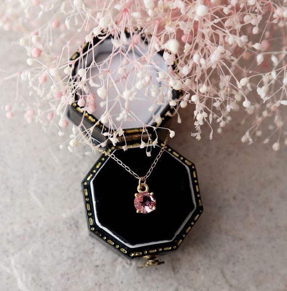 【K10】宝石質ピンクトルマリンの一粒ネックレス(ラウンドファセットカット) 3枚目の画像