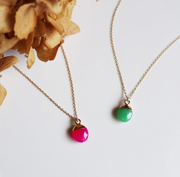 14kgf】フューシャピンクカルセドニーの一粒ネックレス ネックレス  