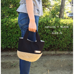 【受注製作】sizeS natural×Navy 麻かごラウンドトート 5枚目の画像