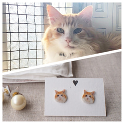 【オーダーメイド】パールキャッチねこピアス 1枚目の画像