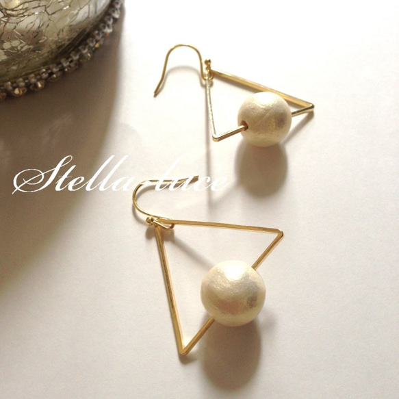 triangle & cotton pearlピアスⅠ 1枚目の画像