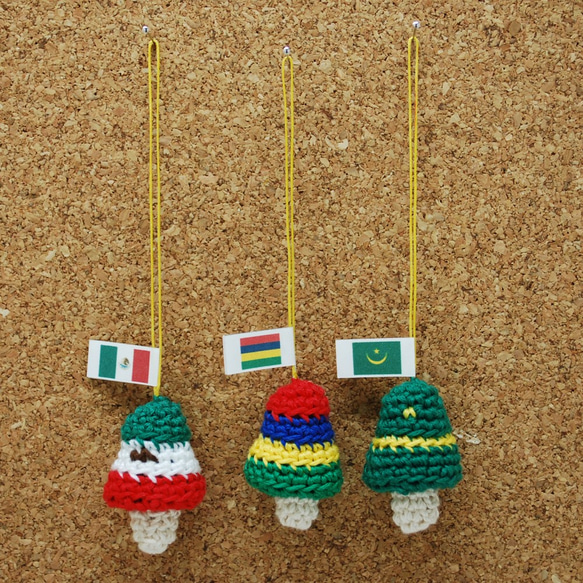 万国きのこ　世界の国旗モチーフのきのこストラップ　メキシコ&モーリシャス&モーリタニアの３個セット 5枚目の画像