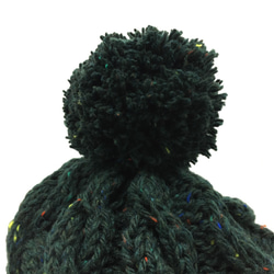なわ編みニット帽　ツイード深緑 3枚目の画像