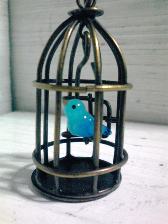 鳥かごネックレス（青い鳥） 2枚目の画像