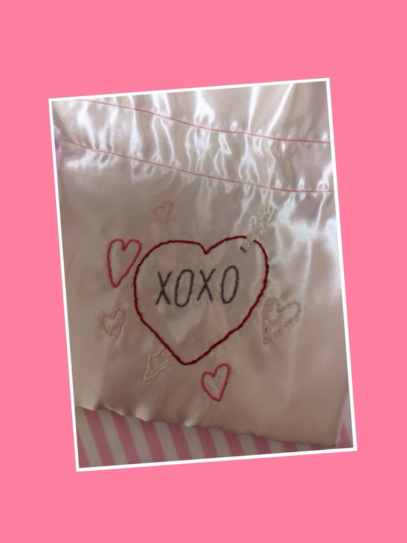 drawstring purse"xoxo" 2枚目の画像