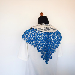 衿付きレースストール　(ブルーレース×シースルーカットワーク刺繍カラー)　トライアングルタイプ 3枚目の画像