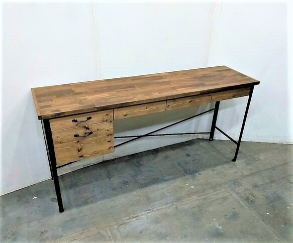 アイアン脚のワークデスク(引き出し５個付き）受注生産品