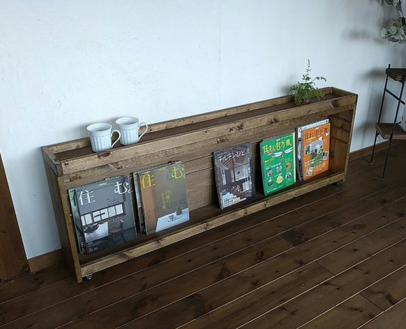 ソファ後ろの収納棚（キャスター付き）W120cm、受注生産品                                     ソファの後ろに、ちょっと物が置ける棚があると便利なので、作ってみましたソファ後ろ以外でも、奥行が浅 ZY1515542611(11500円)