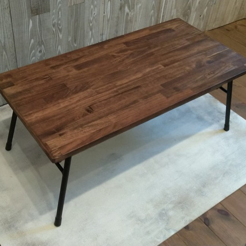 折りたたみアイアン脚のローテーブル（中棚付き) 受注生産品