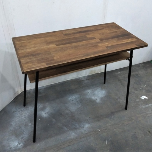 折りたたみアイアンテーブル 折りたたみアイアン脚のハイテーブル（中棚付き） 机・デスク