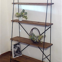 アイアンラック (栗) アイアン斜め棚、h130cm、w90cm（棚板4段、茶色） 棚・シェルフ