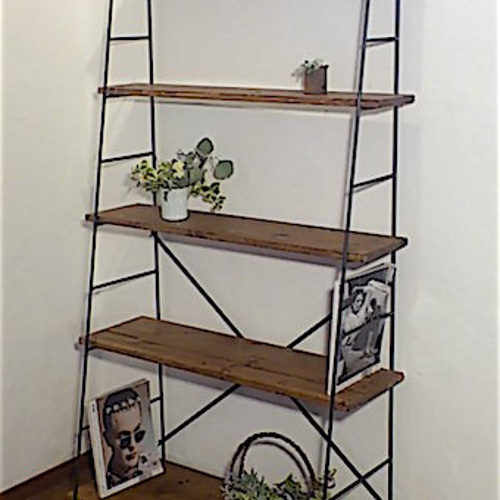 アイアン斜め棚、h160cm、w90cm（棚板5段、茶色） 棚・シェルフ